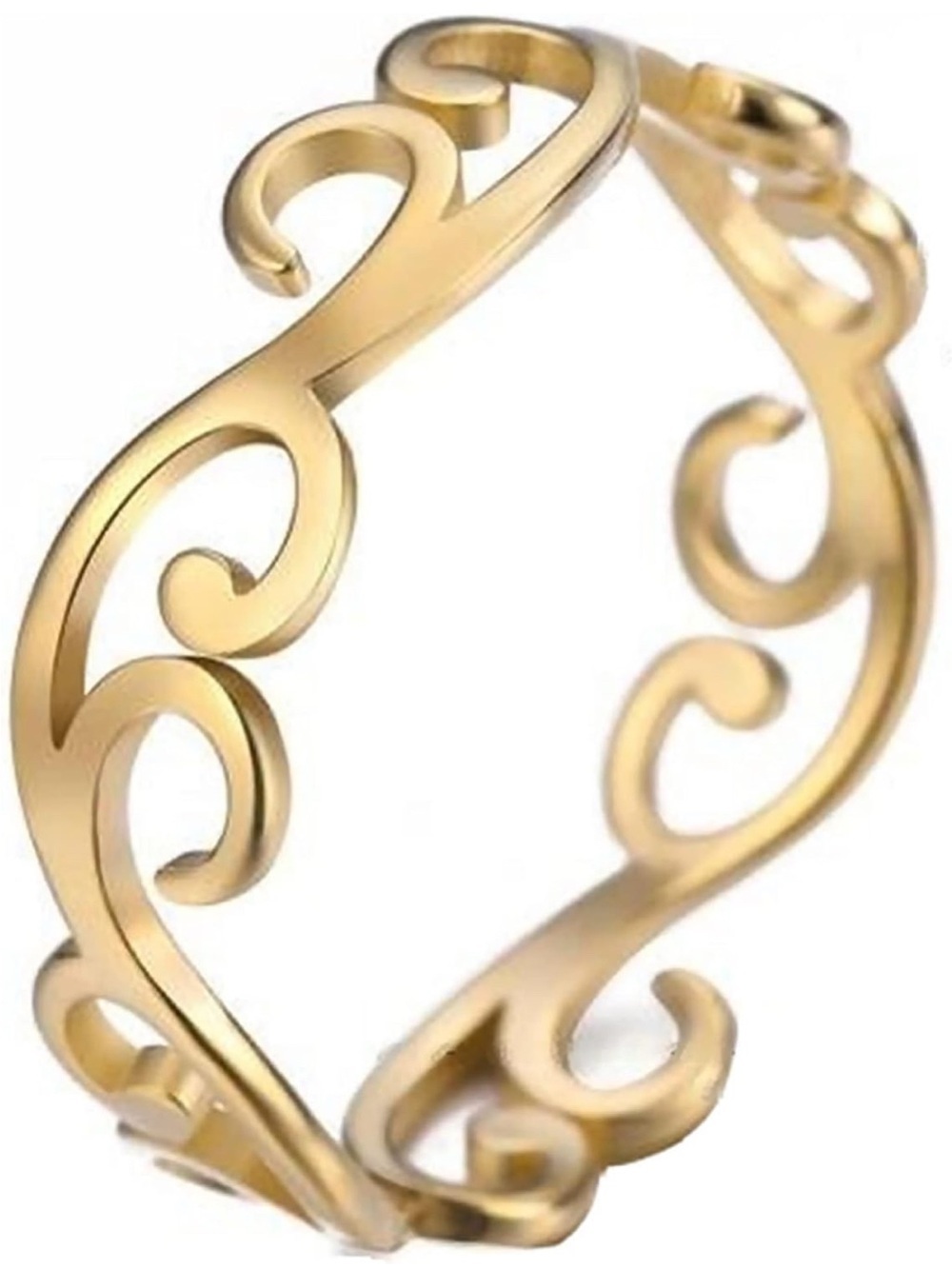 Steinless Steel Gold Vintage Swirl and Scroll Openwork Ring